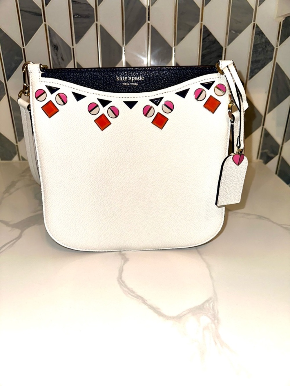 Kate Spade Margaux Jeweled White Leather Crossbody Colorful Studded Bag